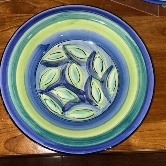 Set of 2 Beautiful SECULA Soup Plates in Blue & Green Abstract Design - GORGEOUS - Picture 3 of 6